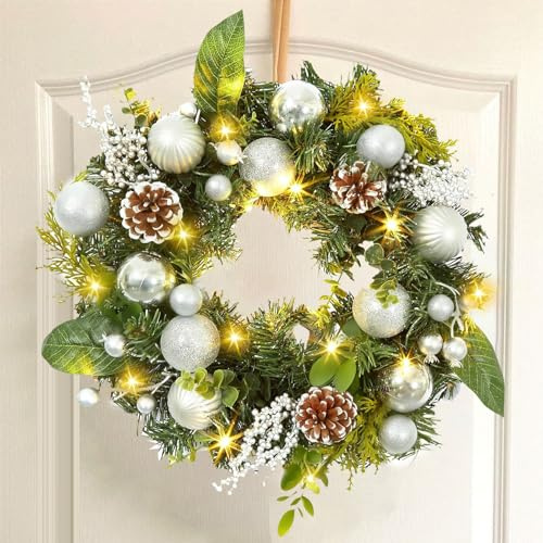 Guirnalda de Navidad,Corona Navidad Puerta 40cm,Guirnalda de Navidad en la Puerta Principal,Corona Navideña,Corona Puerta Navidad,Corona Navideñ,para Puerta,Chimenea,Pared,Ventana