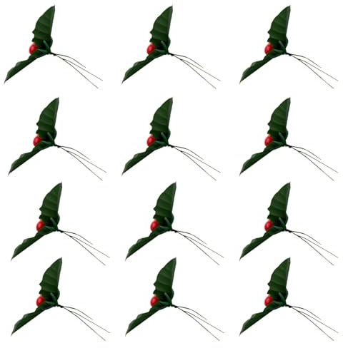 Mikikit 50 Pezzi Rami di Bacche Rosse Artificiali di Agrifoglio con Foglie Verdi Steli da 7 CM per Decorazioni Natalizie Ghirlande Fai da Te Riempitivi per Vasi e Ornamenti per Alberi