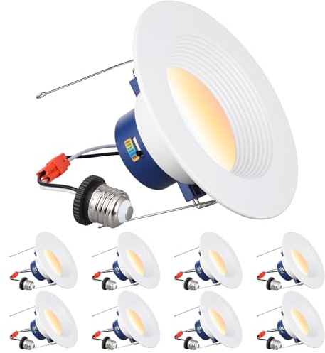 TORCHSTAR 8-Pack 6CCT 6 Inch LED Recessed Lighting Retrofit Downlight, 3000-1800K Dim to Warm, Aluminum Anti-Glare Deep Baffle Trim, 1200LM 15W, CRI90 Dimmable Remodel Can Lights, ETL&ES&FCC