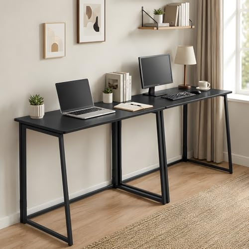 GOKHOMX Escritorios Plegables Pack de 2 Escritorio Doble Mesa Ordenador Teletrabajo Sala reuniones Combinación en L Ahorro de Espacio Esquinas Redondeadas Negro Juego de 2 80x40x74cm