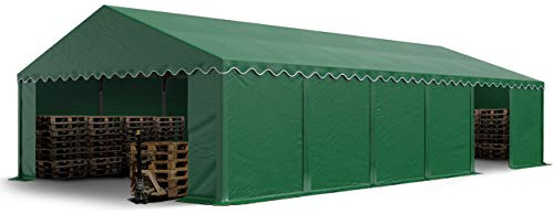 TOOLPORT Lagerzelt 6x12 m Industriezelt Unterstand PVC Plane 750 N dunkelgrün mit Bodenrahmen und Dachverstärkung