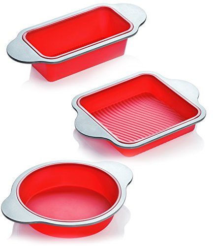 Set di Cottura in Silicone per Cucina Boxiki | 3 vassoi in Silicone antiaderenti Professionali | Include tortiera Rotonda, teglia Quadrata, teglia per Pane | Silicone FDA con Finiture