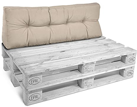 Beautissu Rückenkissen Palettenkissen Outdoor Gepolsterte Auflagen Lounge | 120x40cm Beige Europaletten Palettensofa Kissen Palettenmöbel Palettenpolster Paletten Palettenauflage Loungekissen Style