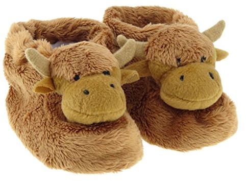 Glen Appin Cute Brown Scottish Highland Cow Toddler Baby Slipper Boots Bootees with Anti Slip Soles - Baby Sizes, Age 6 to 12 months
