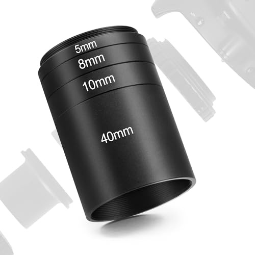 Astromania Astronomisches T2-Verlängerungsrohr-Set für Kameras und Okulare – Länge 5 mm, 8 mm, 10 mm, 40 mm – M42 x 0,75 auf beiden Seiten