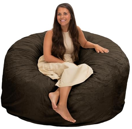Ultimate Sack 5000 5-Foot Oversized Foam Bean Bag Chair, Brown Fur Cover