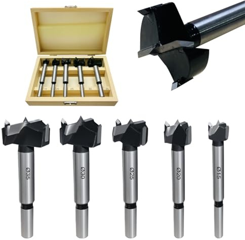 NOTOOLS Tungsten Carbide (TCT) Flat-Wing Drill Bit Set, 5 PCS (15, 20, 25, 30, 35mm) Forstner Drill Bits Professional High-Wear-Resistance Boring Tools for Wood, Plywood, and Laminated Boards