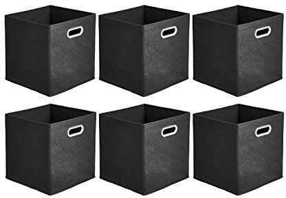 Amazon Basics Aufbewahrungswürfel aus Stoff, faltbar, mit ovalen Ösen, 6er-Pack, Schwarz