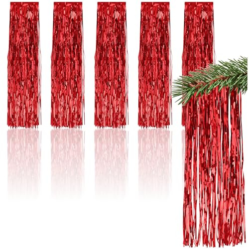 com-four® 5X Lametta für Weihnachten - Lametta Girlande in rot - Weihnachtsschmuck für den Christbaum - 50 cm (rot - 05 Stück)