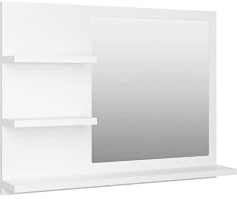 vidaXL Badspiegel mit 3 Ablagen Spiegelregal Wandspiegel Badezimmerspiegel Bad Spiegel Badezimmer Badmöbel Weiß 60x10,5x45cm Holzwerkstoff