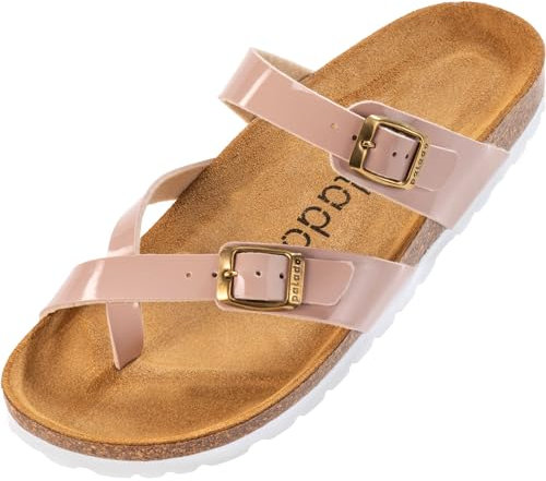 Palado Pantoletten Damen Cres Lack – bequeme Sandalen Made in Spain - Hausschuhe mit dampfendem Kork-Fußbett - modische Sommerschuhe Rosa UK6 - EU39