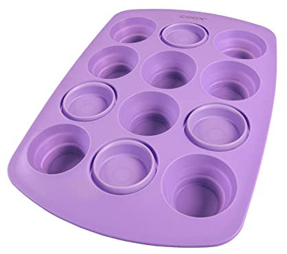 coox MUFFINFORM in Flieder, Platzsparendes Muffinblech mit faltbaren Förmchen, Silikon BPA-frei, für 12 Muffins geeignet