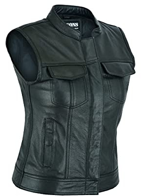 RUBSONS Chaleco de motorista de piel estilo club SOA para mujer, Negro , XXL