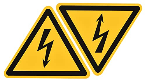 sourcing map Triangle Electrical Shock Risk Warning Sign Self Adhesive Yellow 20mm Pack of 10