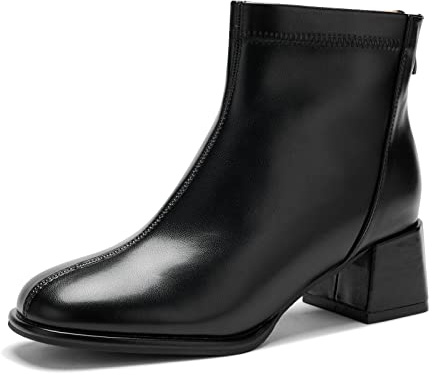 Botines de tacón alto para mujer, con cremallera de punta redonda, estilo casual, para fiestas, negro (Patent Black), 39 EU