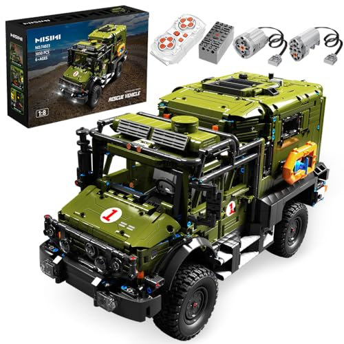 MISINI Technik TGL T4023 RC Unimog Krankenwagen Klemmbausteine Modellbausatz, 3850 Teile Groß Ferngesteuert Rettungswagen Off-Road Vehicle, MOC Military Geländewagen Spielzeug Geschenke für Erwachsene