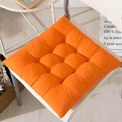 cushion mania Plain Chair Seat Pad Cushion with Ties – Thick Tufted Chair Cushion for Dining Chairs, Kitchen Chairs & Office Seating – Soft Padded Chair Seat Cushion for Home & Garden (Orange, 2)