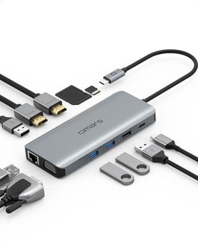 Omars Docking Station, Hub USB C con Triplo Display Dual HDMI e VGA, Adattatore USB C Docking Station Multiporta 2 HDMI 4K, Gigabit Ethernet RJ45, PD 100W, 4 USB, SD/TF per MacBook Pro/Air