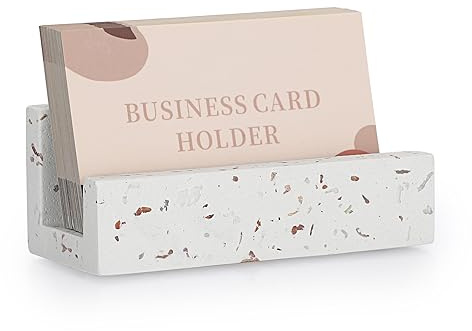 Hipiwe Business Card Holder for Desk Terrazzo Business Card Display Stand Desktop Cards Display Stand for Women Men Concrete Business Card Stand Organizer for Office