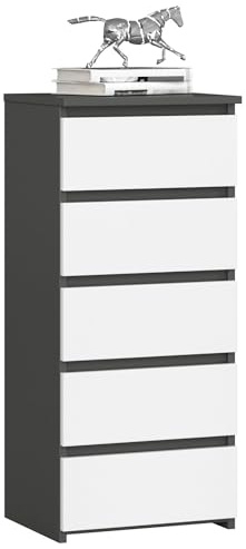 AKORD Kommode CL5 40 cm | 5 Schubladen | Schrank | für das Wohnzimmer | für das Schlafzimmer | B40 x H92 x T35 cm | Gewicht 21,9 kg | Graphitgrau/Weiß