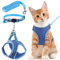 FIHODONE Katzengeschirr mit Katzenleine Katzenhalsband, Katzengeschirr mit Leine Ausbruchsicher, Cat Harness Verstellbar, Katzenleine mit Geschirr für Katzen Orange mit Reflexstreifen (S, Blau)