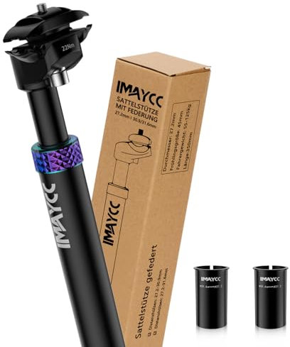 IMAYCC Sattelstütze Gefedert, Premium Gefederte Sattelstütze, Federsattelstütze [27,2 / 30,9 / 31,6mmØ] mit 2 Distanzhülsen, Passend für jedes Fahrra, Komfortables Fahrerlebnis.