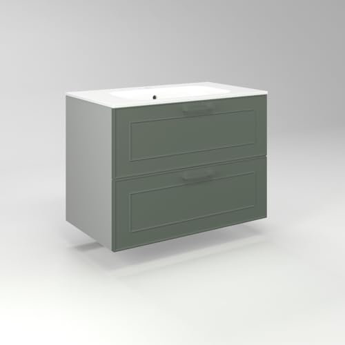 Diventa Modello Diva Frame, Mobile Bagno sospeso 80cm con 2 cassetti spaziosi e lavabo dal design moderno, colore verde e grigio