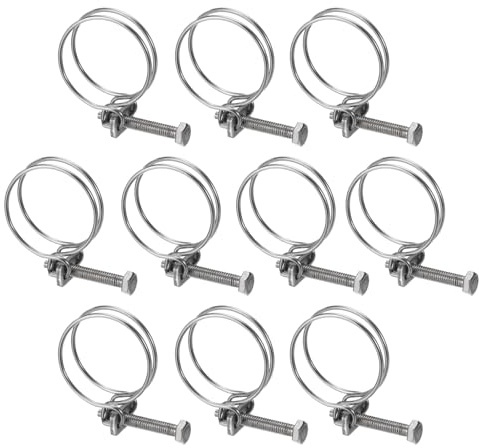 sourcing map 10Pcs Double Wire Hose Clamp, 32-36mm Adjustable Stainless Steel Wire Hose Clips with M6 Bolt for Dust Collection Hose, Pump Hose Pipe
