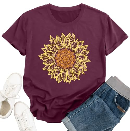 tiorhooe T-shirt à motif de tournesols pour femme - Joli t-shirt décontracté à manches courtes, lilas, XL