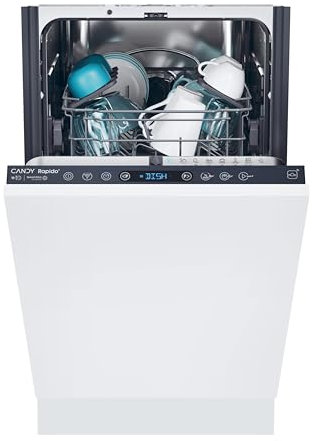 Candy CI0C7SB0FA Slimline Integrated Dishwasher, 10 Place Setting, Black Bezel, C Rated