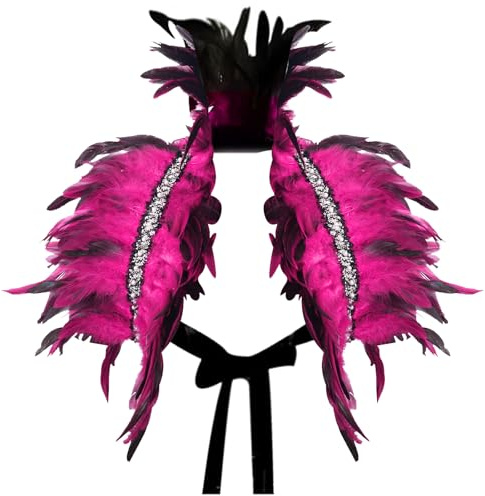 YOUYIKE Gothic Federkragen, Federumhang, Top Wings, Natürlicher Feder Cape, Swan Kostüm mit Feder Achselzucken, Geeignet für Männer und Frauen Halloween, Karneval, Gotische Kleiderparty（Rose Rot）