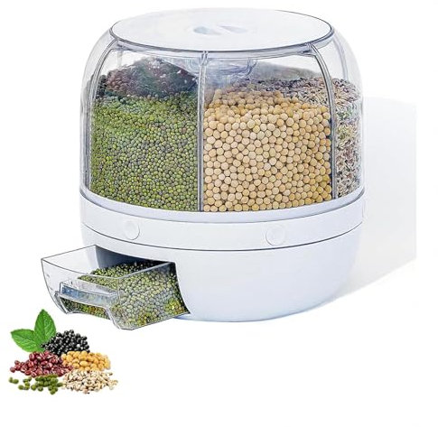 Rotating Food Dispenser Mit 6 Unterteilungen, 360° Drehbar ， Getreidespender Holen Sie Sich MüSli Mit Einem klick ， Reis Dispenser Geeignet FüR Restaurants (Kapazität 10 kg)