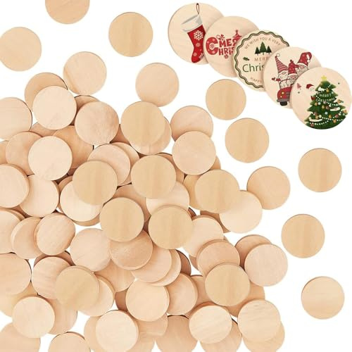 Runde Holzscheiben, 100 Stück Holz Scheiben, 25mm | Runde Holzstücken Holzplättchen, Holzscheiben Holzplatte Rund zum Basteln für Weihnachten DIY-Projekte Kunsthandwerk