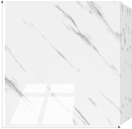 SHOWCOLOUR 20-Sheets Colorful Peel and Stick Backsplash Marble Look 12X12 Self Adhesive Wall Tile Back Splashes for Kitchen Living Room Bedroom Colorful Tiles (White Marble)