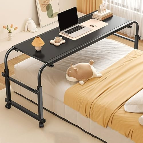 XMLYSMYS Table de Lit Réglable, Bureau de Lit avec roulettes, Table À Plateau Roulant pour Ordinateur Portable et Écriture pour Salon, Poste de Travail Informatique Mobile(Black,100cm)