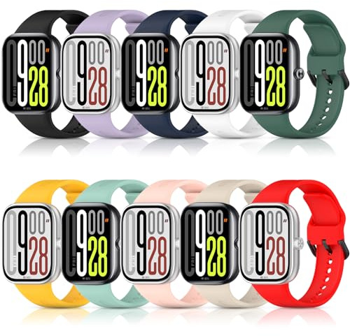 WindRen 10 Stück Armband Kompatibel mit Xiaomi Redmi Watch 6/5/4,Weiches Silikon Sport Ersatz Armbänder Kompatibel mit Xiaomi Mi Band 10 Pro/9 Pro/8 Pro Herren Damen