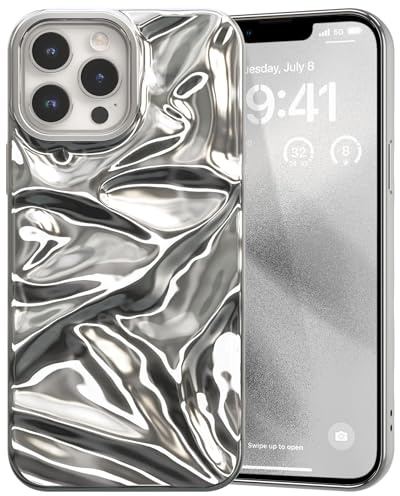 ZCDAYE Hülle für iPhone 13 Pro Max Modisch Wasser Ripple Textur,Silber | Weiche Glänzende Handyhülle Handytasche, Bequeme Griff, Schutz Gut, Männer Frauen Tasche iPhone 13 Pro Max Case Schutzhülle