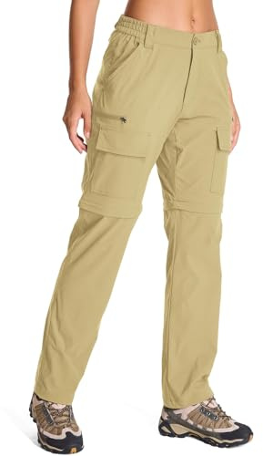 Jessie Kidden Pantalon imperméable pour femme - Léger - Séchage rapide - Protection UV UPF 50+ - Fermeture éclair, kaki, 32