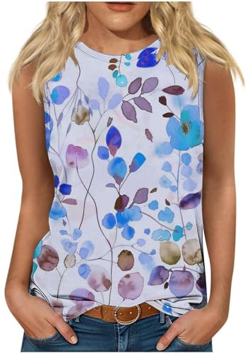 Camisetas sin Manga Mujer Verano Moda Estampado Flores Chaleco Camisola Elegante Camisetas de Tirantes Tank Tops Casual Cuello Redondo Fiesta Playa Camisa Suelto Basic tee 2025