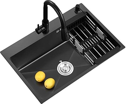 Rubinetto nero estraibile per lavello da cucina con lavastoviglie, 60 x 45 cm, moderno lavello domestico