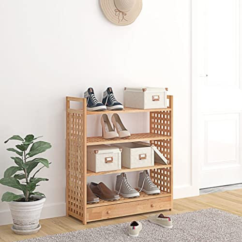 NQJIBUE Schuhregal mit Schublade 70x27x81cm Massivholz Nussbaum