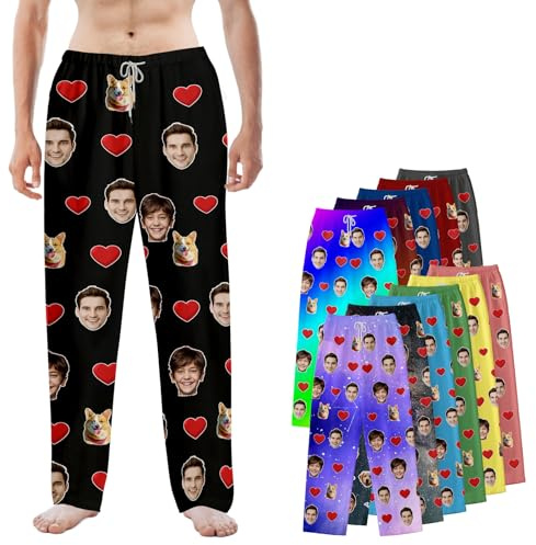 DXDOING Personalised Pyjama Pants with Custom Photo - Custom Face PJ Bottoms for Men Women, Valentine's Day Gifts for Boyfriend Girlfriend
