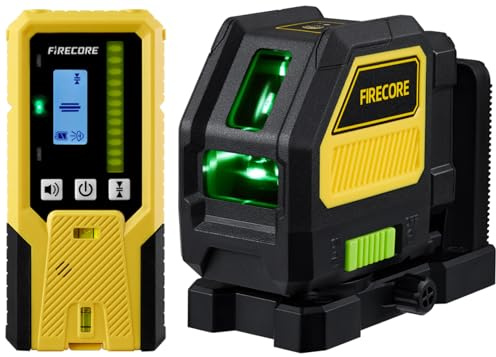 Laser Level with Receiver, Firecore Self-Leveling Cross Line Laser and Receiver Combo Kit for Outdoor, 197ft Working Range, Green Lazer Leveler Tool for Construction, Rod Clamp and Hard Case Included