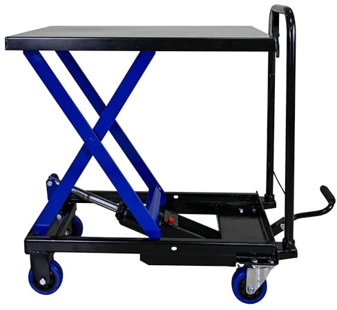 Hydraulic Lift Table Cart, 500 LBS Capacity - Heavy Duty Rolling Scissor Lift Trolley with 4 Locking Wheels for Material Handling, Workshop, and Warehouse Transportation