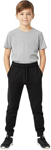 ITRAT Boys Girls School Jog Pants Kids Sports Fleece PE Joggers Trouser Jogging Tracksuit Bottoms Kids Sport Gym wear Casual Trouser 5-14 Years (13-14 Black)