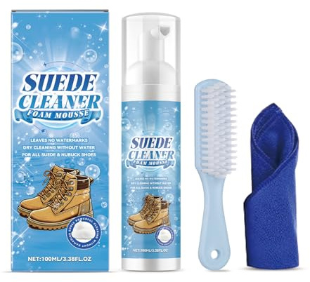 BUBEFSKD Multiusos Suedes Nubuck Restorer Limpiador Espuma Set Para Zapatos Bolsos Chaquetas De Cuero Suministrado Con Paño Cepillo De Limpieza Gamuza No Tóxica Y Limpiador De Tela