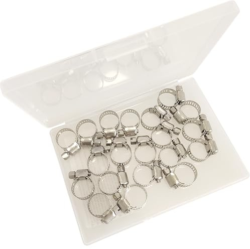KShun 20 Pcs 10-16mm Hose Clamps, 304 Stainless Steel Small Jubilee Clips, 8mm Band Width for Precise Fit on Narrow Pipes (e.g., 10, 12, 12.5, 15mm), Worm Drive Pipe Clamps for Fuel Line, Water, DIY