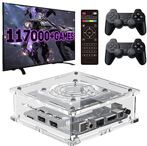 Retro spelkonsol med 256 GB förvaring, 117 000+ inbyggda spel, 2 trådlösa kontroller, kompatibel med PS1/PSP/MAME, för 4K TV HD/AV-utgång