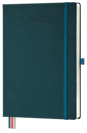 BEZEND Tageskalender 2026 2027 1 Tag 1 Seite mit Zeitleiste, A4 30 x 21 cm | 12-Monate Terminplaner Aug 26 - Jul 27, 30-Min-Taktung 6-23 Uhr, PU-Leder Hardcover, 80 GSM Papier, Dunkelgrün