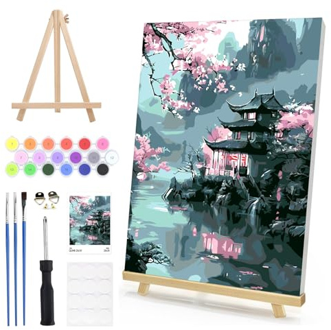 DAERLE Peinture Numero Adulte avec Cadre, avec Chevalet en Bois, Beau paysage, Peinture Numero Enfant Bâtiment ancien, Peinture par Numéros pour la Décoration de la Maison, 20x30cm